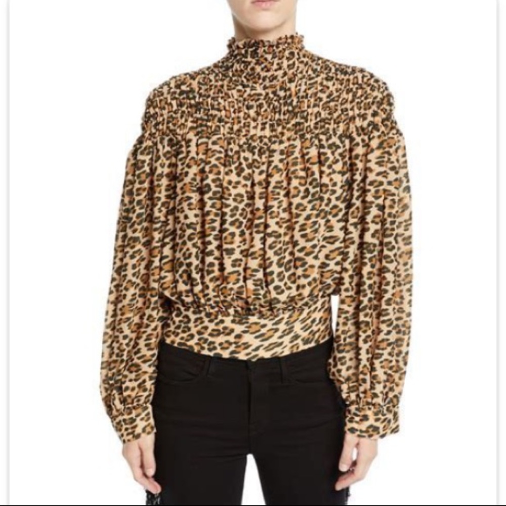 Frame smocked leopard cheetah blouse XS 0 2